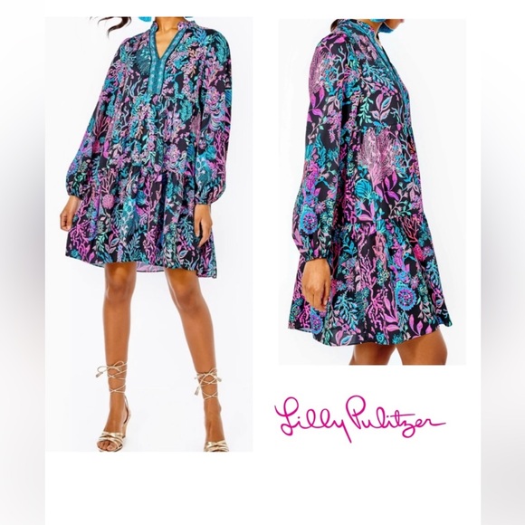 Lilly Pulitzer Dresses & Skirts - Lilly Pulitzer Black Mini Dress with Pink & Teal Floral Print